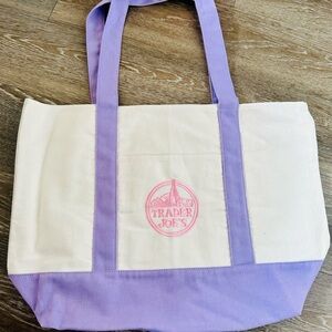 Lavender-Trim Cream Canvas Tote with Pink Logo